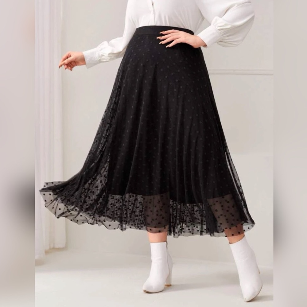 NWOT SHEIN Polka Dot Mesh Maxi Skirt